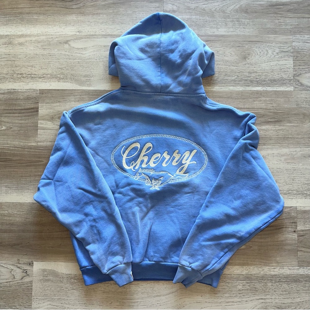 ‘cherry la’ distressed horse power hoodie